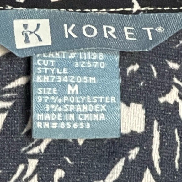 Koret Navy Blue White Floral  Print  Button Up V Neck Size M - Picture 2 of 10
